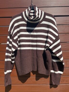 a new day Brown and Cream Striped Cowl Neck Sweater